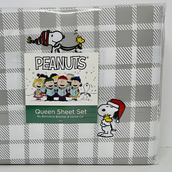 Peanuts Christmas Plaid Snoopy Woodstock Holiday QUEEN SIZE Sheet Set